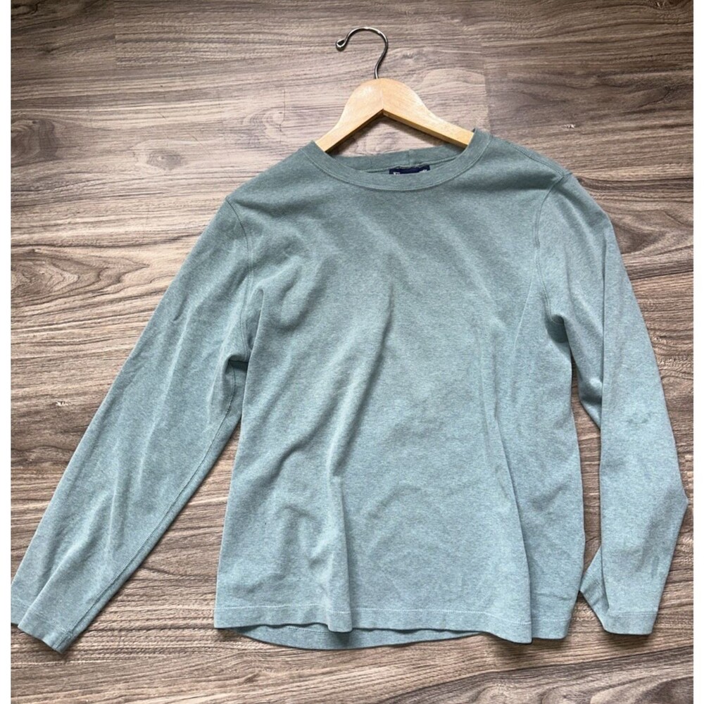 Vintage Lands End Green Sweatshirt Large L Sun Faded Sage Crewneck Pullover